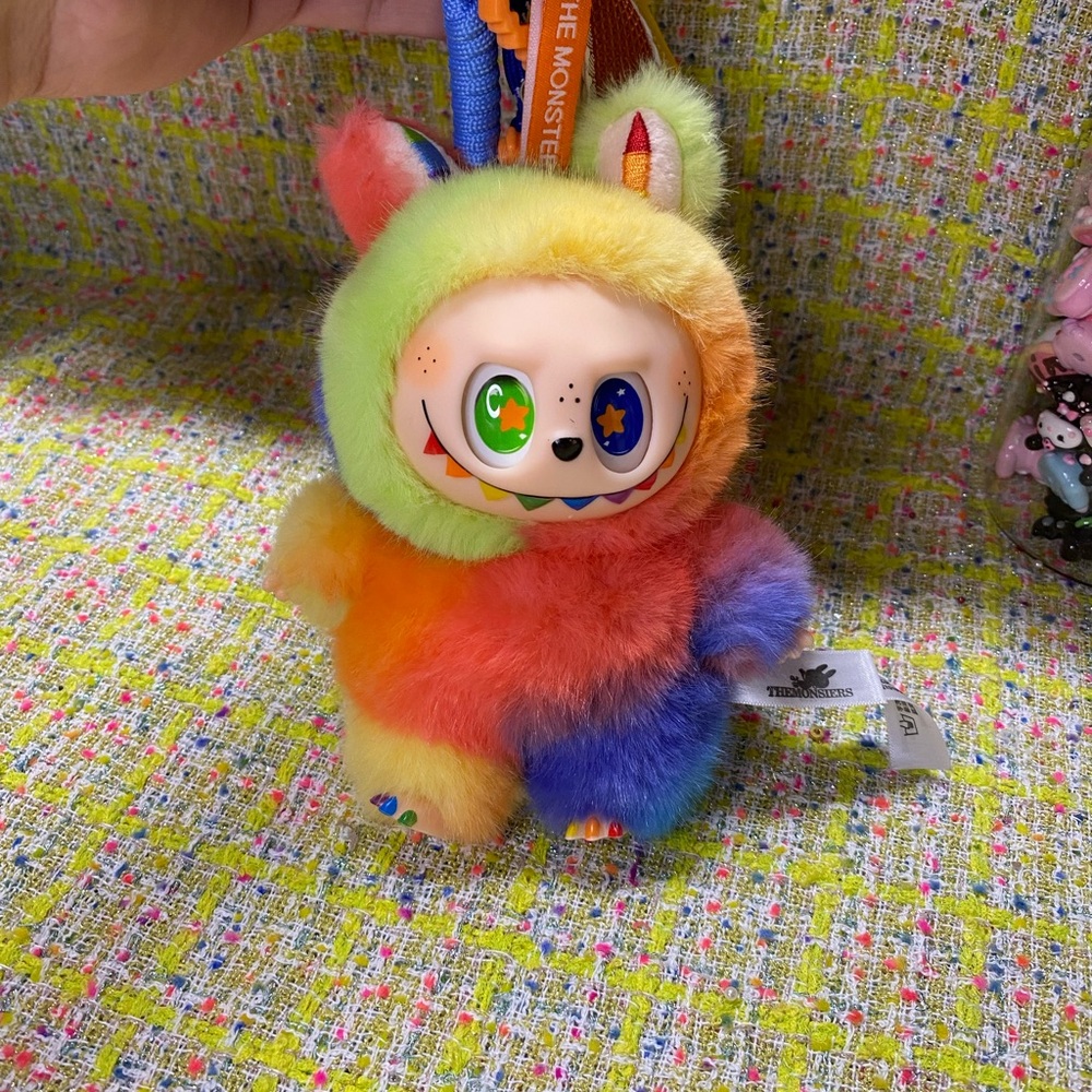 Rainbow Furry Monster Keychain Plush